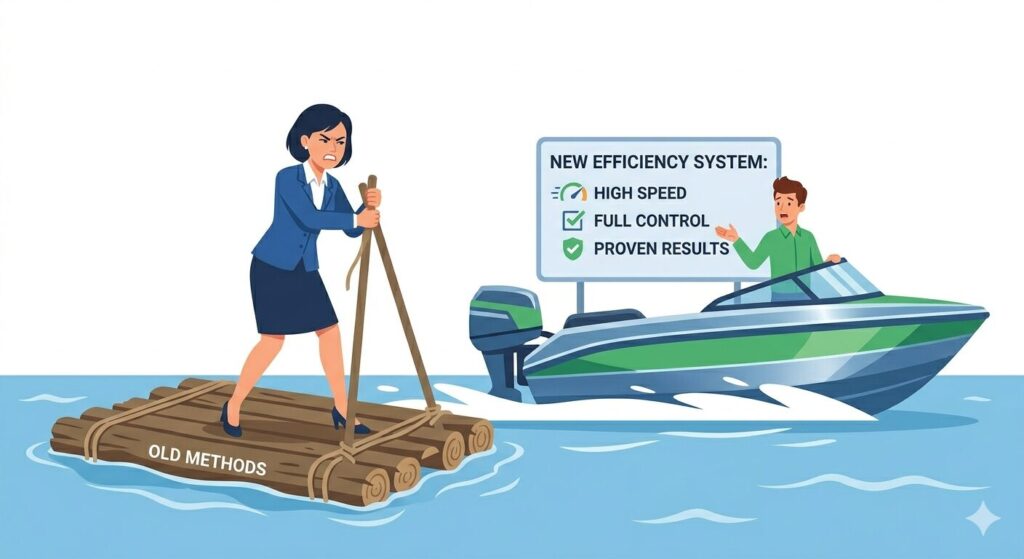 古い手法にしがみつき新しい効率性を無視する様子