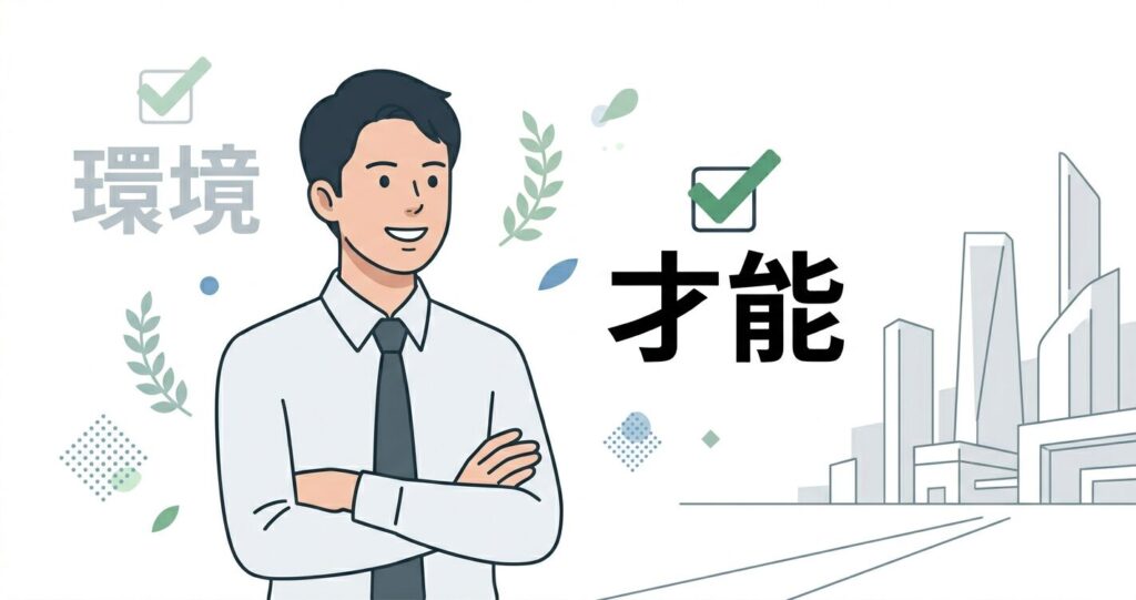 才能と環境が合致した輝かしい未来を見つめる人物