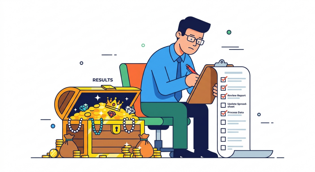 成果を無視してルーチンワークの消化を確認する上司の様子