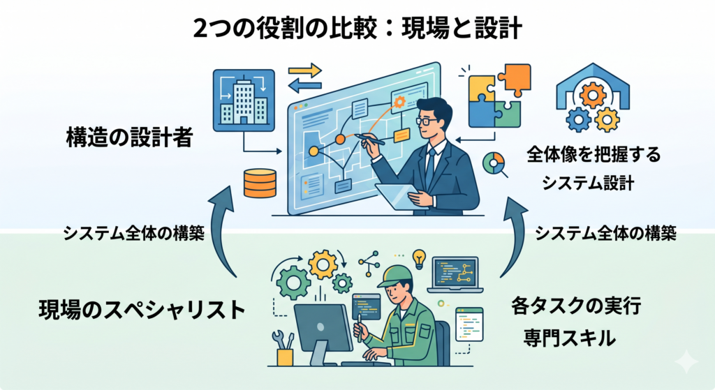 現場のスペシャリスト vs 構造の設計者：レイヤーの違い