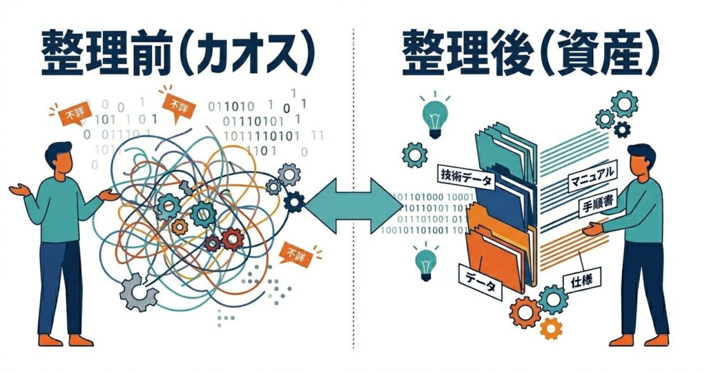 情報の整理によって効率が向上するイメージ図