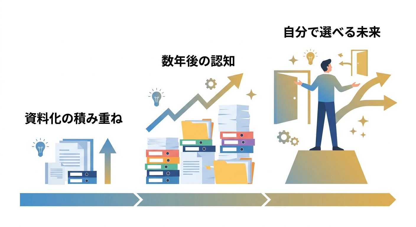 マネジメントスキルの棚卸しが数年後のキャリア形成につながることを示すイメージ図