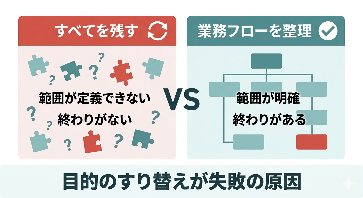 ゴールが定義できない目的と明確な目的の対比図