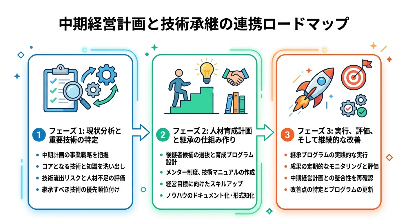 中期経営計画と連動させるための3つのステップ図