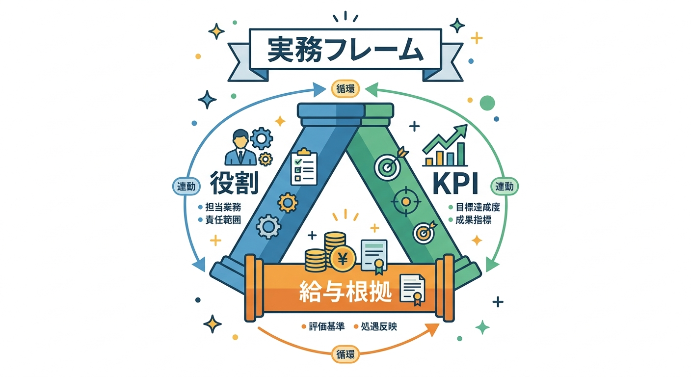 交渉の3要素（役割・KPI・給与根拠）のフレームワーク図