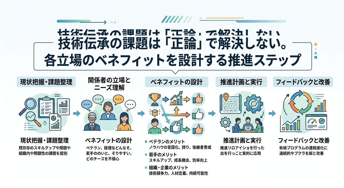 技術伝承の課題は正論で解決しないことを示すアイキャッチ画像