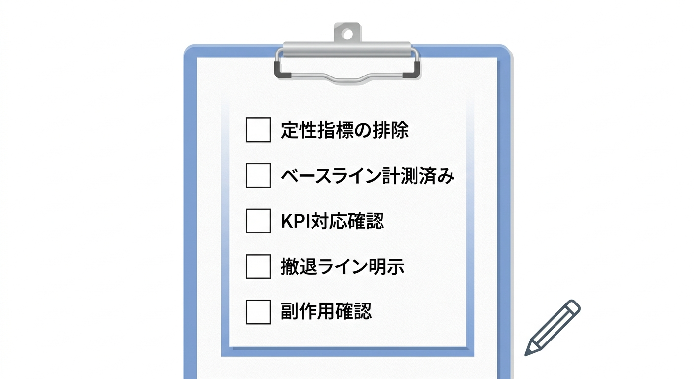 業務改善提案書「検証内容」提出前の5点チェックリスト:定性指標排除からKPI対応まで