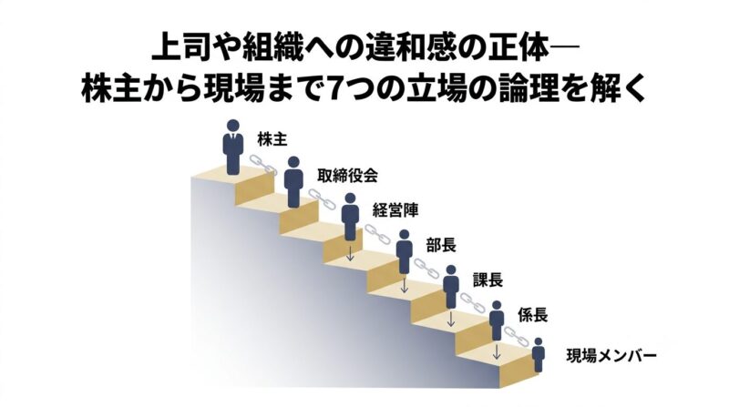 株主から現場メンバーまで7つの立場の階層構造を示すアイキャッチ画像