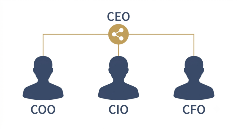 COO・CIO・CFOが専門性の異なる一つの経営チームとして機能する構造を示す図解