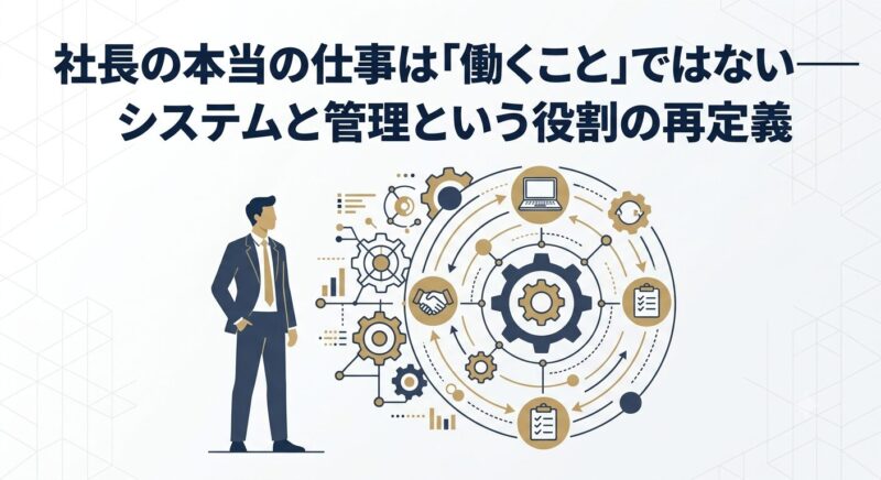 社長の本来の役割が労働ではなくシステム構築と管理にあることを表すアイキャッチ画像